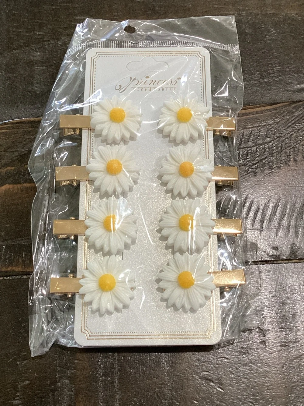 Princess Accessories White & Yellow Daisy Hair Clips - Set of 8